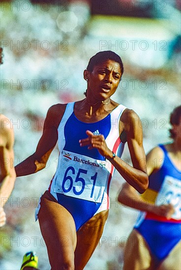 Marie-José Pérec (FRA) competing in the women's 400m at the 1992 Olympic Summer Games.