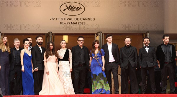 May 19, 2023, Cannes, Cote d'Azur, France: MUSAB EKICI, DENIZ CELILOGLU, EBRU CEYLAN, NURI BILGE CEYLAN, MERVE DIZDAR, ECE BAGCI and ERDEM SENOCAK attend the screening of 'About Dry Grasses' during the 76th Annual Cannes Film Festival at Palais des Festivals on May 19, 2023 in Cannes, France (Credit Image: © Mickael Chavet/ZUMA Press Wire) EDITORIAL USAGE ONLY! Not for Commercial USAGE!