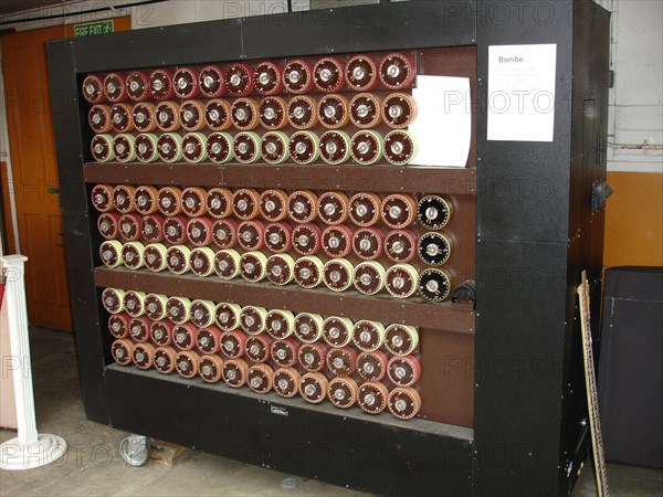 A replica Bombe, a World War Two Enigma code-breaking machine, at the Bletchley Park code breaking Centre.