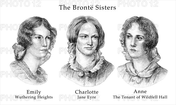 The Brontë Sisters Cross Hatch Style Modern Illustration