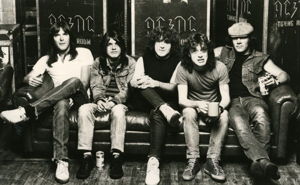 AC/DC Promotional photo of Australian rock group. See Description below for names