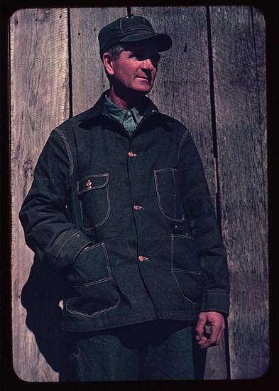 [Man in bill cap and dungaree coat, possibly a farmer] (LOC)