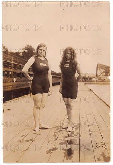 Possibly Mina Wylie with an unidentified female swimmer, probably Stockholm Olympics, 1912