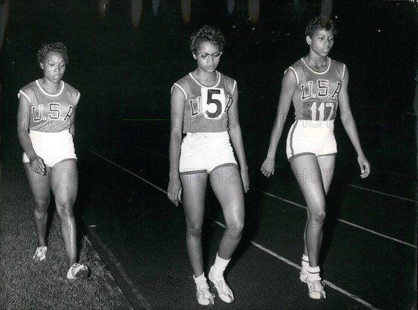 Sep. 09, 1960 - Quickest girl of the world, the american girl Wilma Rudolph in the evening in the Olympic Stade of Amsterdam. Wilma(117)after winning her 100 meter-sprint. At her side Barbara Jones(50)also american sprinter.