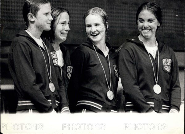 Sep. 01, 1972 - Olympic games in Munich: Photo shows the American swimming team pictured after winning the 4 x 100 m Freestyle (Women) Final, in a new world and Olympic record time, during the Olympic Games in Munich.