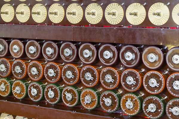 Rebuilt Turing Bombe in action at Bletchley Park, showing rotation of upper row of drums and middle row of drums