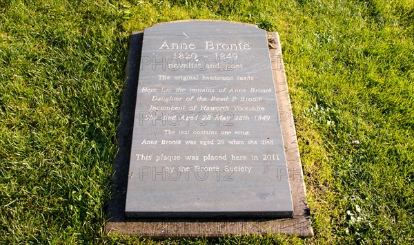 Grave of Anne Bronte (1820-1849), famous English novelist and poet. Scarborough, United Kingdom.