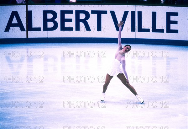 Nancy Kerrigan (USA), bronze medalist competing at the 1992 Olympic Winter Games