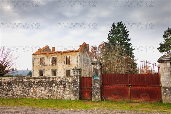 ORADOUR SUR GLANE, FRANCE - December 03, 2017 : ruined house destroyed by fire following the massacre of the entire population by the German army on J