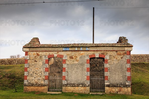 ORADOUR SUR GLANE, FRANCE - December 03, 2017 : remains of the tram station destroyed by fire during the massacre of the population of the vilage by t