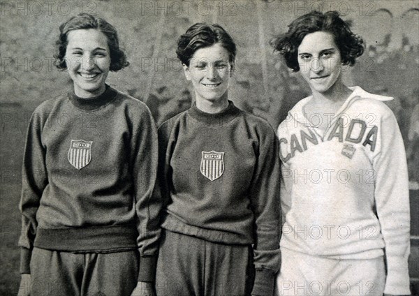 Photograph of the High jump medalists at the 1932 Olympic games. (left to right) Jean Shiley (1911- 1998) took gold for the USA. Mildred Ella "Babe" Didrikson Zaharias (1911 - 1956) took silver for the USA. Eva Dawes (1912 - 2009) took bronze for Canada.