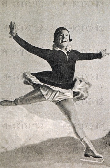 Photograph of Sonja Henie (1912 - 1969) at the 1932 Winter Olympic games. Sonja was a Norwegian figure skater and won gold in the Ladies singles.