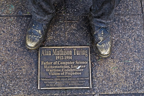 Bronze statue of Alan Mathison Turing, Sackville Gardens, Gay Village Canal St, Manchester, Lancs, England, UK, M1