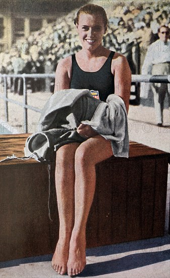 Photograph of Eleanor G. Holm (1913  - 2004) from the USA at the 1932 Olympic games.