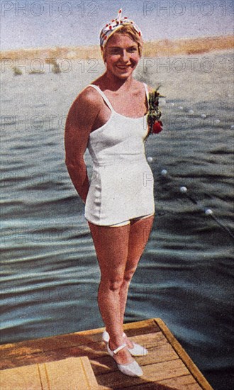 Photograph of Dorothy Poynton-Hill (1915 - 1995) from the USA at the 1932 Olympic games. Dorothy was an American diver who competed at the 1928, 1932 and 1936 Summer Olympics.