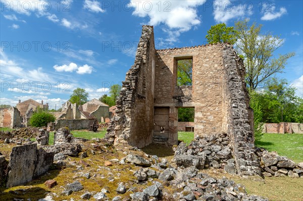 Oradour-sur-Glane, France - April 29, 2019: The ruins of the village after the massacre by the german nazi's in 1944 that destroyed it.