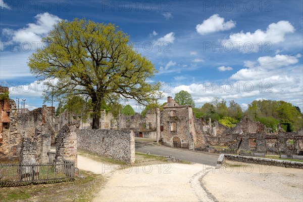 Oradour-sur-Glane, France - April 29, 2019: The ruins of the village after the massacre by the german nazi's in 1944 that destroyed it.