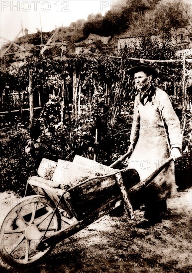 Ferdinand Cheval (1836-1924) working in his inspirational Le Palais idéal. Later known as Facteur Cheval, he was an ordinary French postman who spent thirty-three years of his life building Le Palais idéal (the "Ideal Palace") in Hauterives, in the Drôme department in southeastern France. The Palace is regarded as an extraordinary example of naïve art architecture, the decoration of which resembles aspects of Gaudí's Sagrada Família.
