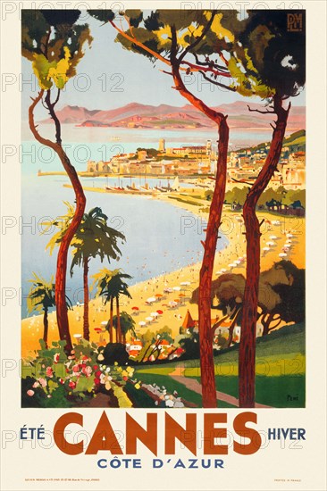 Cannes. Côte d'Azur. Été, hiver by Lucien Peri (1880-1948). Poster published in 1935 in France.