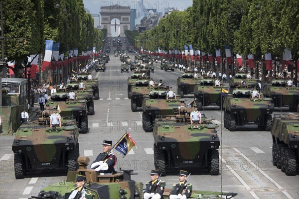 French soldiers, sailors, airmen and Marines lmarch in the annual Bastille Day military parade down the Champs-Elysees in Paris, July 14, 2017. DoD