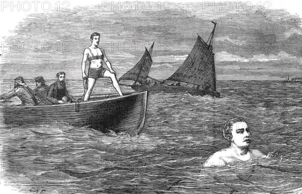 MATTHEW WEBB (1848-1883) English sailor swimming the English Channel 12 August 1875