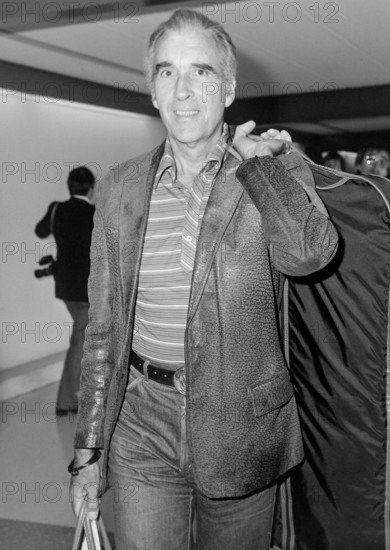 British actor Sir Christopher Lee leaving London's Heathrow Airport for Los Angeles in July 1982.