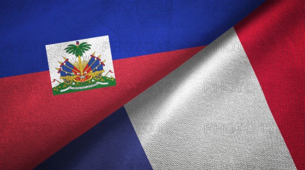 Haiti and France two flags textile cloth, fabric texture