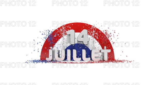 3D rendering illustration for the french national day. "Juillet" = "July"