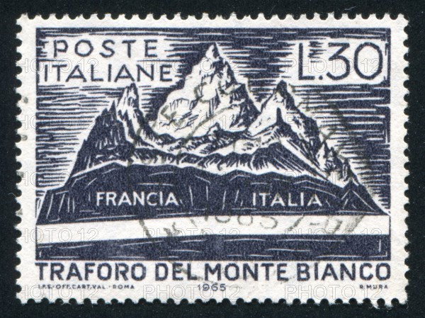 ITALY - CIRCA 1965: stamp printed by Italy, shows Mont Blanc and Tunnel, circa 1965