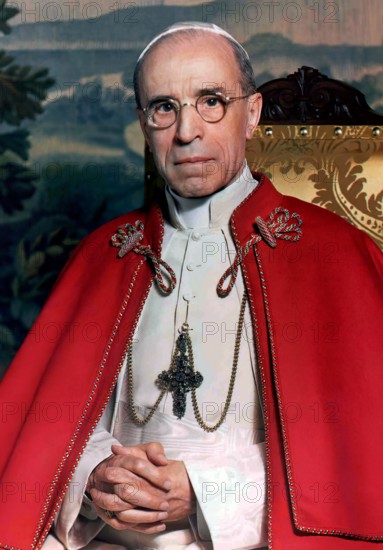 Pius XII. Portrait of the Italian Pope, Pius XII (b. Eugenio Maria Giuseppe Giovanni Pacelli, 1876-1958). Pius XII was pope from 1939 until his death in October 1958.