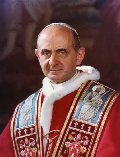 Pope Paul VI. Portrait of the Italian head of the Catholic church from 1963 to 1978, Pope Paul VI (Latin: Paulus VI; Italian: Paolo VI; born Giovanni Battista Enrico Antonio Maria Montini, 1897-1978), official portrait, 1969
