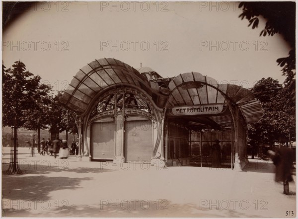 Paris metro. "Access to Place de l'Etoile, Paris (VIII-XVI and XVIIth arr.)". Photograph by Charles Maindron (1861-1940). Gelatino-silver chloride draw developed. March 16, 1900. Paris, Carnavalet museum. 100252-26 Acces, Art Nouveau, Railway, Municipal Metropolitan Railway, Construction, Edict Guimard, Exterior, Entree, Metro, Metro Parisian, Metropolitan, Etoile Place, Store, Metal structure, Station, Urbanization, Urban Planning, Verriere