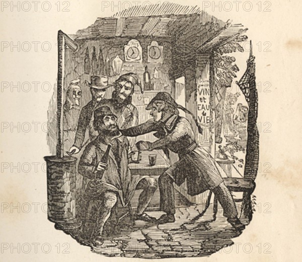 1859 illustration of Vidocq arresting a robber after tracking him down