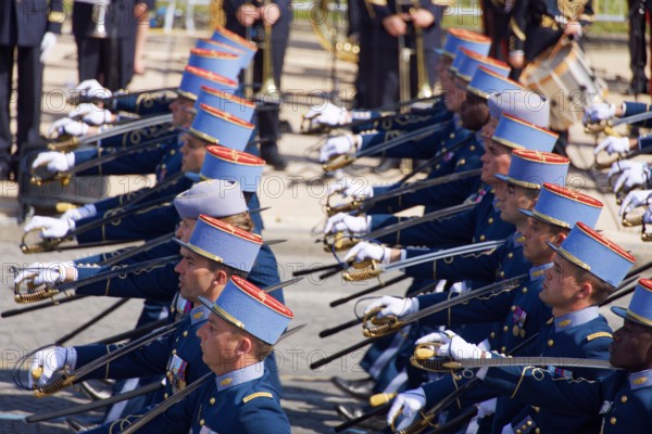 Paris, France. 14th July, 2024. Celebration of Bastille Day, the French National Day on Sunday July 14, 2024 with the military parade from Avenue Foch, in the presence of the French President Emmanuel Macron in Paris, France. Credit: Bernard Menigault/Alamy Live News