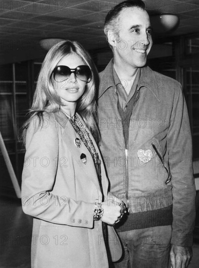 Christopher Lee with Britt Ekland April 1974 Leaving Heathrow Airport for Bangkok where both star in the new James Bond film The Man With The Golden Gun Lee as villain Scaramanga and Ekland as Bond s girlfriend Mary Goodnight dbase MSI