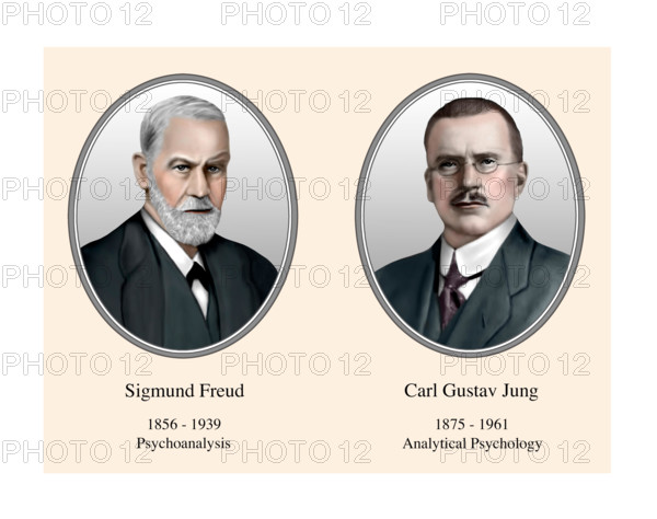 Sigmund Freud Carl Gustav Jung Portrait Modern Illustration