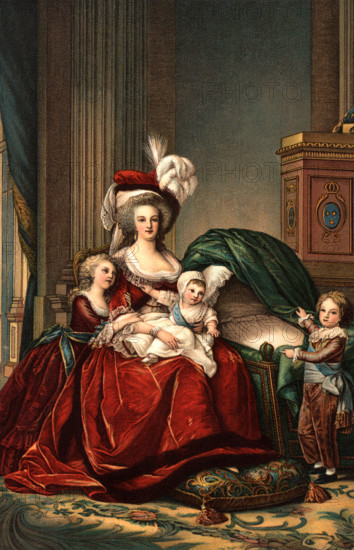 1787 PORTRAIT OF MARIE ANTOINETTE LOOKING AT CAMERA QUEEN OF FRANCE WITH HER CHILDREN BY PAINTER VIGEE-LEBRUN