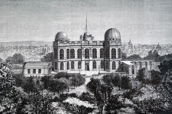 Engraving depicting the exterior of the Paris Observatory. Dated 19th Century