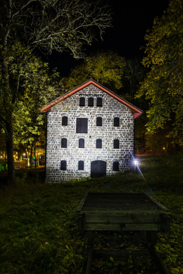 Illuminated building at night