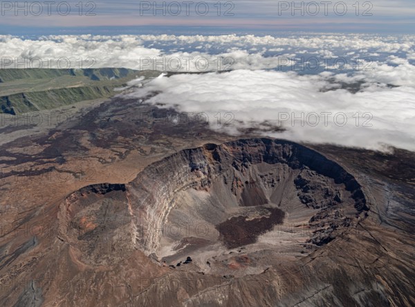 Aerial view of the volcano Piton de la Fournaise at island La Reunion