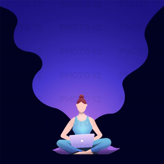 Home working, freelancing, online education, concept vector illustration. Girl sitting and using laptop.