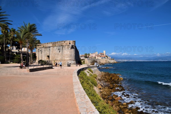 Antibes Old Town, coast and sea view, South of France.