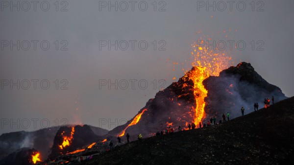 Molten lava flowing from a small volcanic eruption in Mt Fagradalsfjall, near the capital of Reykjavik, Southwest Iceland, in March 2021.