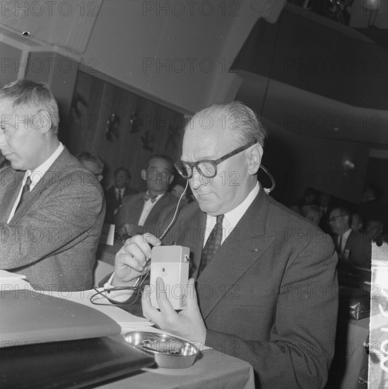 The congress of the SAI in Amsterdam. The French leader Guy Mollet, September 4, 1963, congresses, The Netherlands, 20th century press agency photo, news to remember, documentary, historic photography 1945-1990, visual stories, human history of the Twentieth Century, capturing moments in time