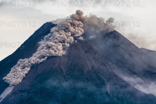 Merapi volcanic eruption seen from the Pakem village on January 27, 2021 in Yogyakarta Province, Indonesia
