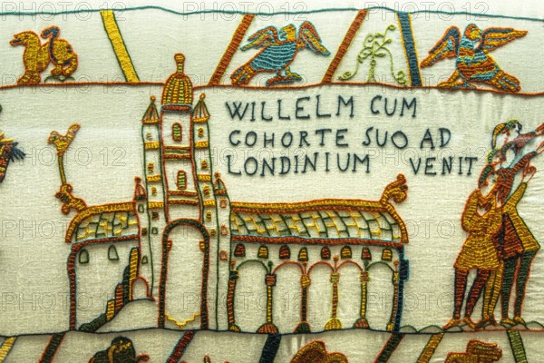 The Bayeux tapestry is an embroidered fabric made in the second half of the 11th century, it tells the conquest of England. Børglum Abbey, Denmark