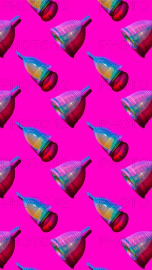 Menstrual cup. Seamless pattern on a magenta solid background. Eco and zero waste concept.