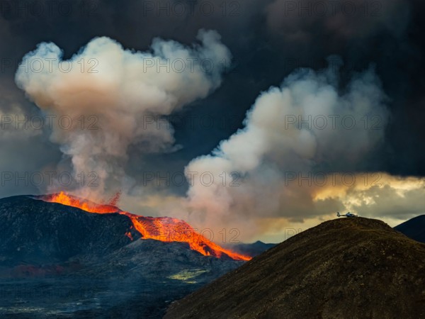 Glowing lava is ejected skyward as lava spills from Fagradalsfjall Volcano, Iceland Fagradalsfjall Volcano, Iceland