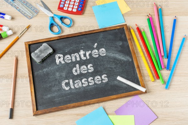 School slate with inscription "Rentrée des classes" in French