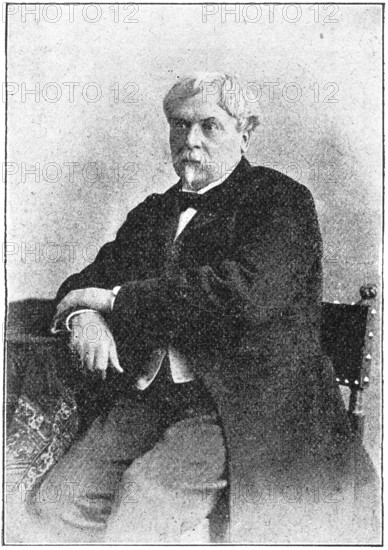 Portrait of Edmond Louis Antoine Huot de Goncourt (Edmond de Goncourt) - a French writer, literary critic, art critic, book publisher. Illustration of the 19th century. White background.